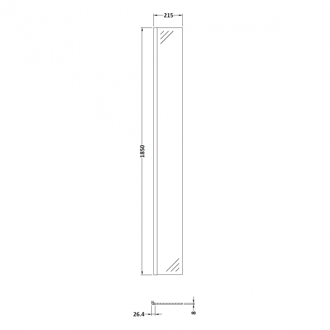 Nuie Wet Room Fixed Return Panel 1850mm High x 215mm Wide 8mm Glass - Brushed Pewter