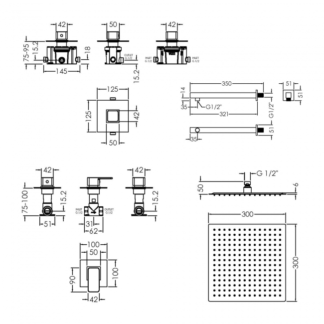 Nuie Windon Thermostatic Concealed Mixer Shower with Fixed Head + Stop Tap