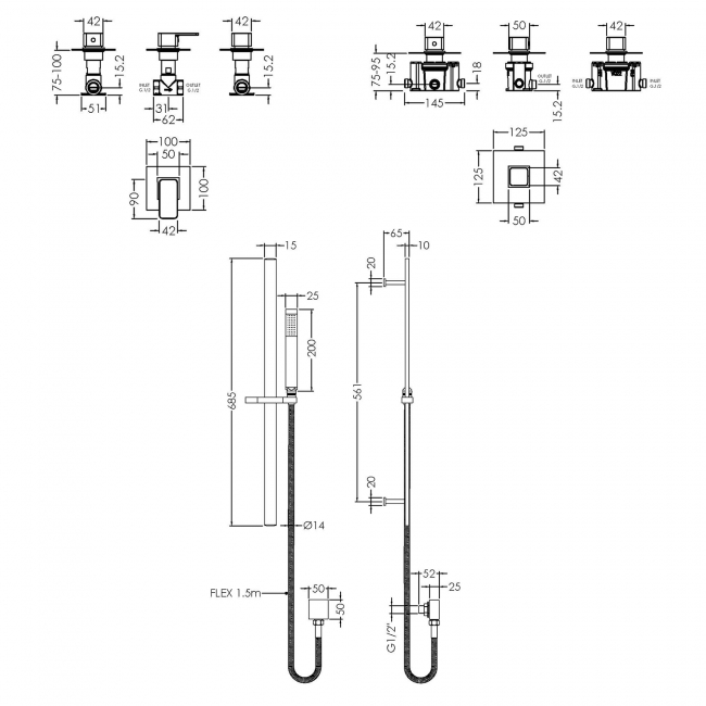 Nuie Windon Thermostatic Concealed Mixer Shower with Shower Kit + Stop Tap
