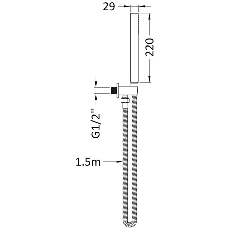 Nuie Windon Square Pencil Shower Handset with Hose and Bracket - Brushed Pewter