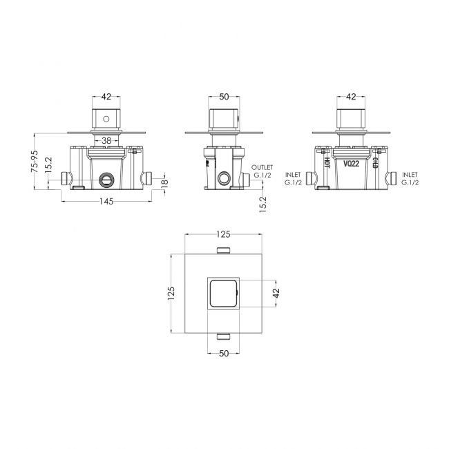 Nuie Windon Thermostatic Temperature Control Shower Valve - Chrome
