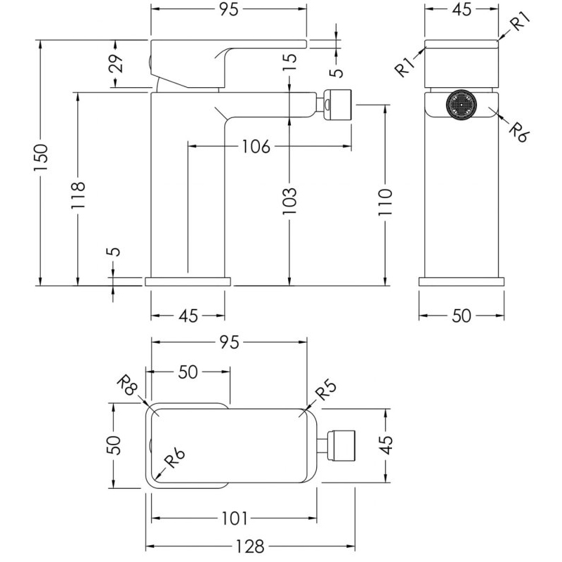 Nuie Windon Mono Bidet Mixer Tap with Pop-up Waste - Chrome