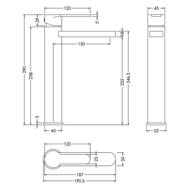 Nuie Windon Tall Mono Basin Mixer Tap - Brushed Brass
