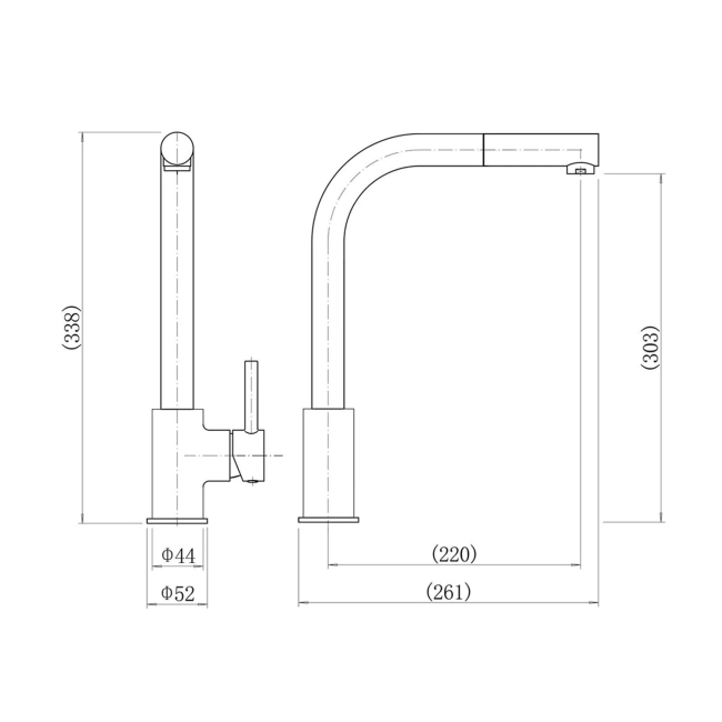 Nuie Zansar Pull Out Kitchen Sink Mixer Tap Single Lever Handle - Chrome  | Dimension Image