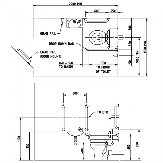 Nymas NymaPRO Back to Wall Doc M Toilet Pack with Exposed Fixings - Dark Blue Grab Rails
