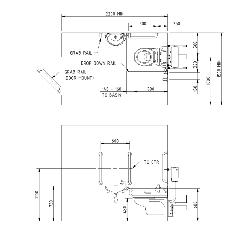 Nymas Nyma PRO Wall Hung Doc M Pack Concealed Fixings White - 5 x Dark Blue Grab Rails