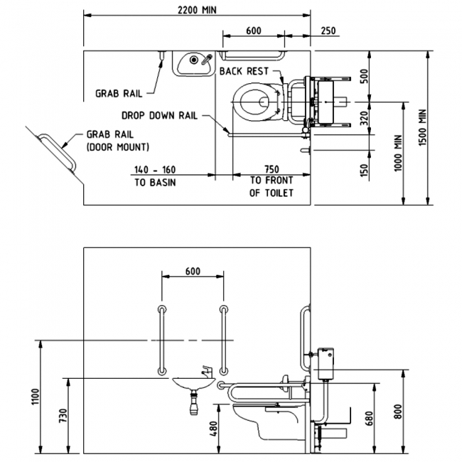 Nymas Nyma PRO Wall Hung Doc M Pack Concealed Fixings White - 5 x Satin Grab Rails