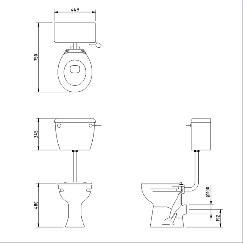 Nymas Nyma PRO Doc M Low Level Toilet Ware Set - Dark Blue Ring Seat