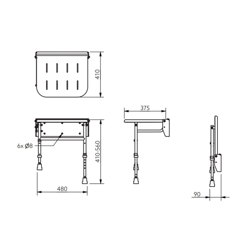 NYMAS Premium Shower Seat 495mm SB070/WH White