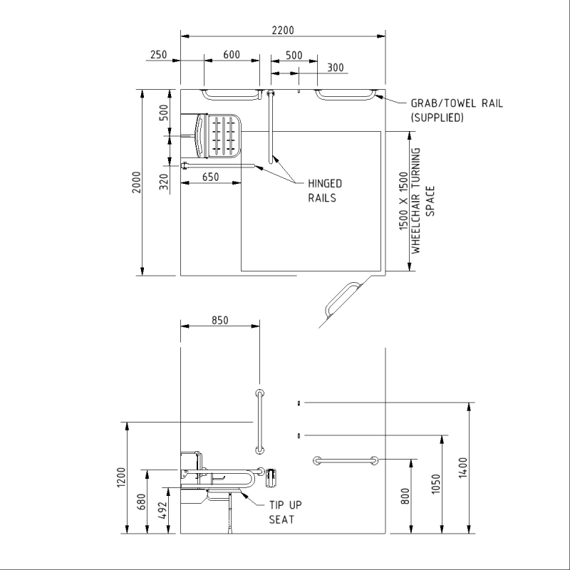 Nymas NymaPRO Doc M Changing Room Pack with Exposed Fixings - White Grab Rails