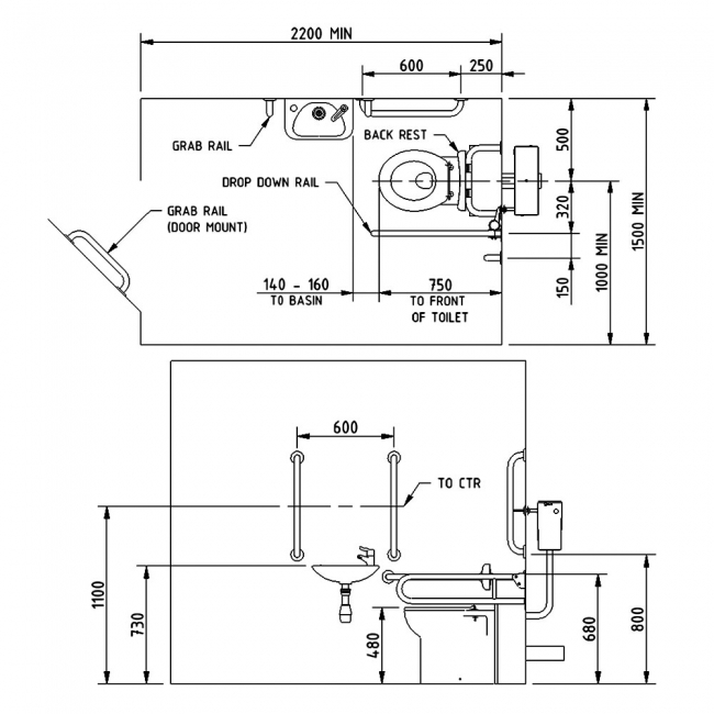Nymas NymaPRO Back to Wall Doc M Toilet Pack with Steel Grab Rails and TMV3 Valve - Dark Grey