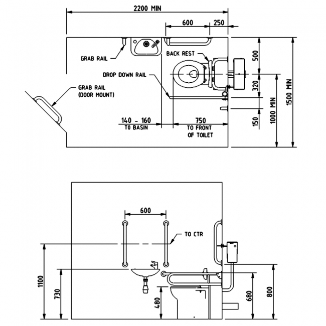 Nymas NymaPRO Back to Wall Doc M Toilet Pack with Stainless Steel Grab Rails - Dark Blue