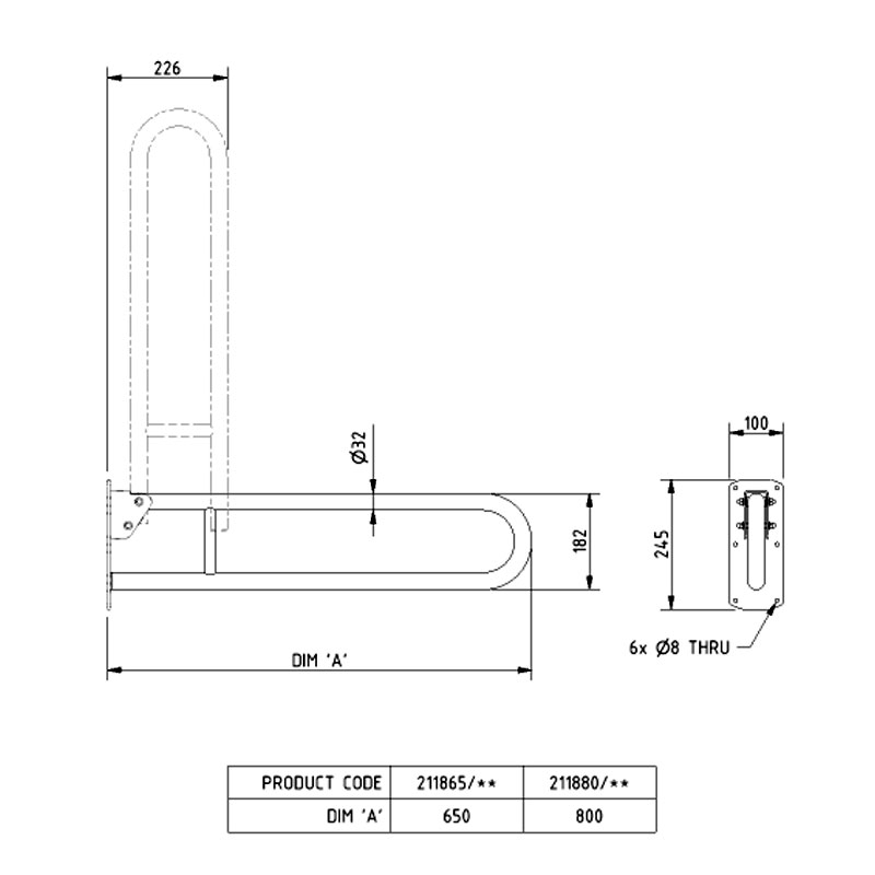 NYMAS Stainless Steel Grab Rail 211880/WH Hinged White