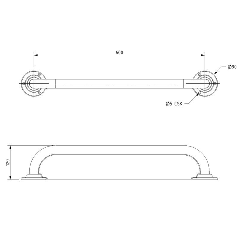 Nymas NymaPRO Anti Ligature Grab Rail 600mm Length - Dark Blue