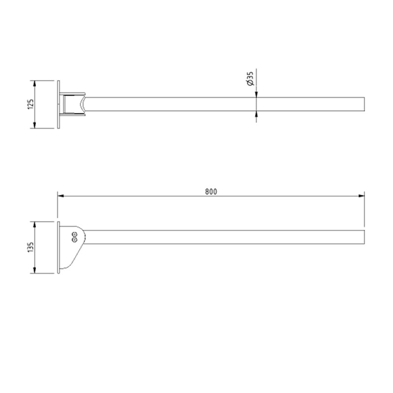 Nymas NymaPRO Premium Friction Single Arm Grab Rail with Exposed Fixings 800mm Length - Satin  | Dimension Image