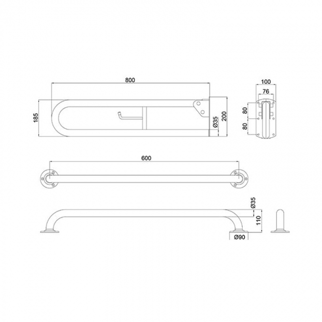 Nymas NymaPRO Exposed Fixing Grab Rails for Doc M Toilet Pack - Grey