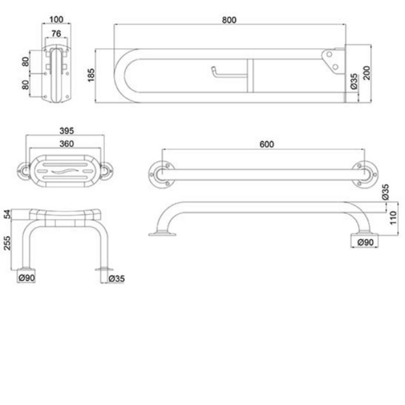 NYMAS Grab Rail BLLDMT0/GY Bathroom Grey
