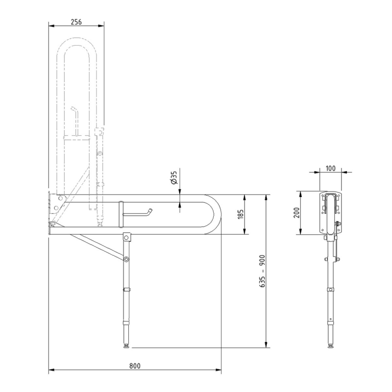 Nymas NymaPRO Trombone Hinged Support Steel Grab Rail with Leg 800mm Length - Dark Blue