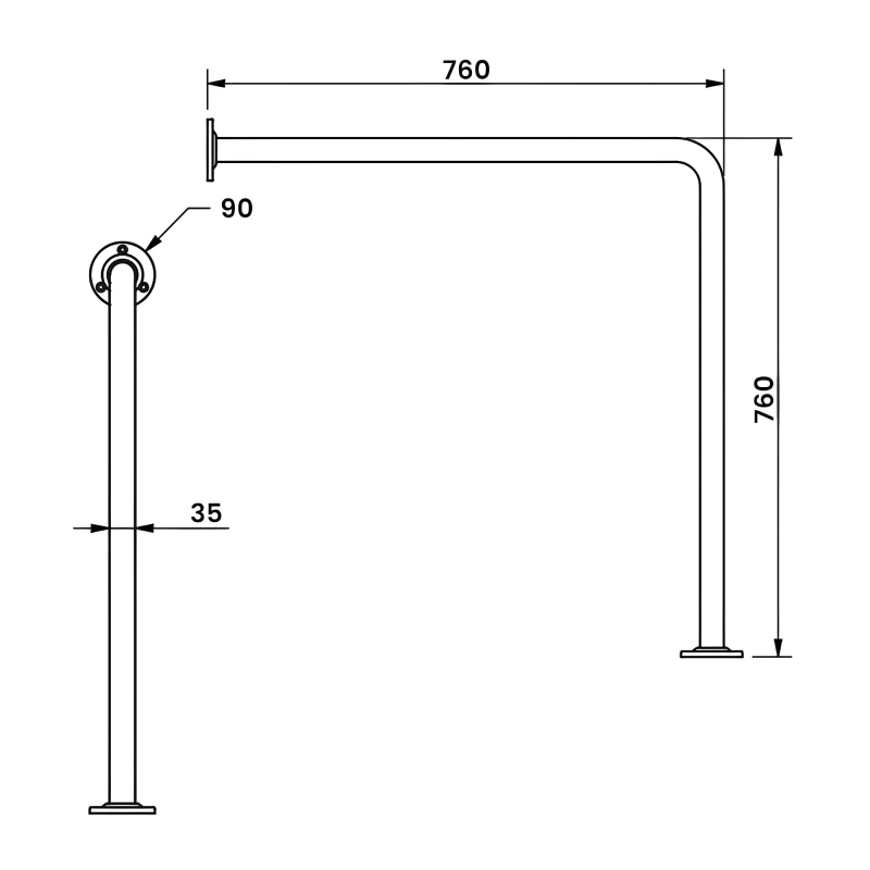 Nymas NymaPRO Floor to Wall Steel Grab Rail 760mm x 760mm - White