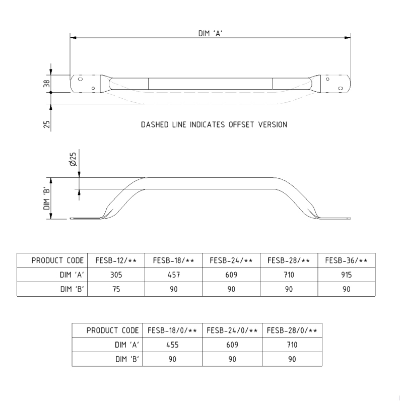 NYMAS Steel Grab Rail FESB24/WH Angled White