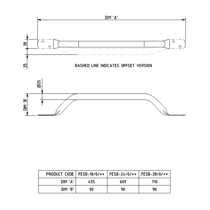 Nymas NymaPRO Off-Set Flat End Steel Grab Rail 455mm Length - Brown