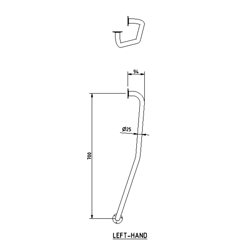 Nymas NymaPRO Newel Post Steel Grab Rail 700mm Length - Left Handed