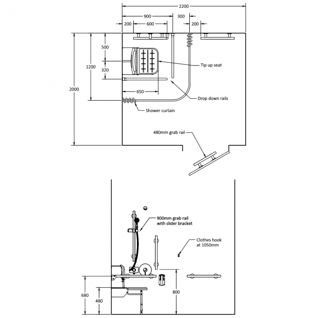 Nymas NymaSTYLE Doc M Luxury Shower Pack with Concealed Valve - Matt Black Grab Rails