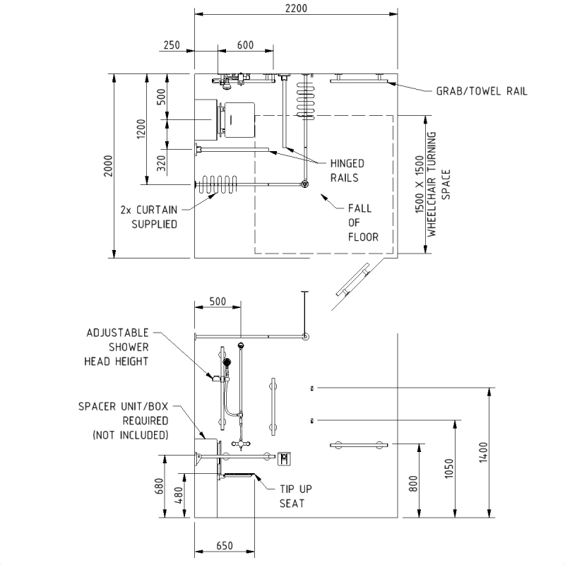 Nymas NymaSTYLE Doc M Shower Pack with Exposed Valves and Slimline Seat - Satin