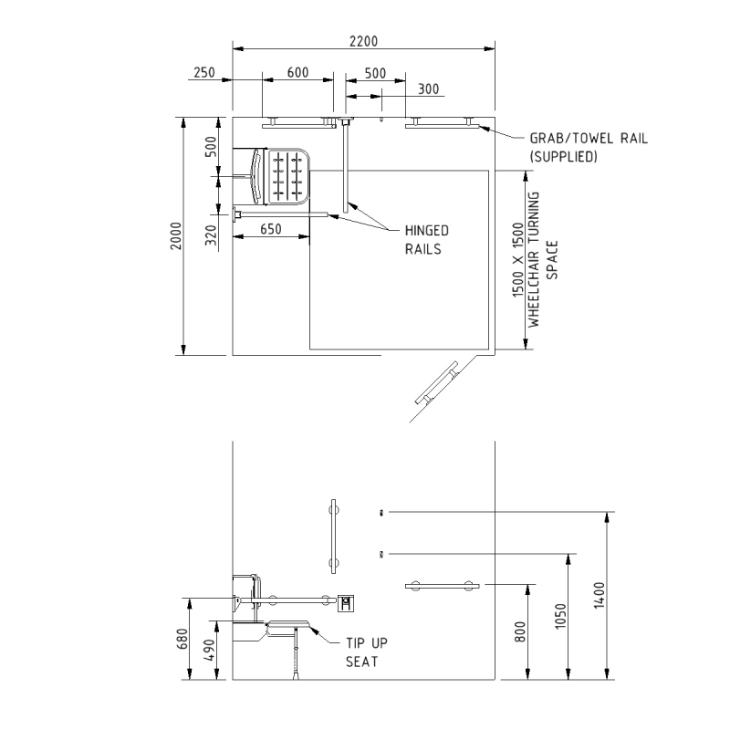Nymas NymaSTYLE Doc M Changing Room Pack with Concealed Fixings - Polished Grab Rails
