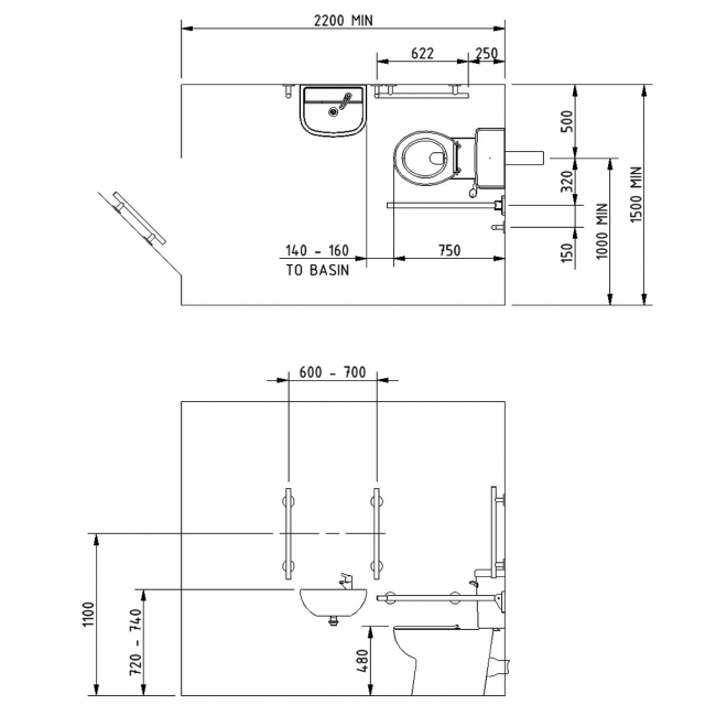 Nymas NymaSTYLE Premium Rimless RH Luxury Close Coupled Doc M Toilet Pack - Polished Grab Rails