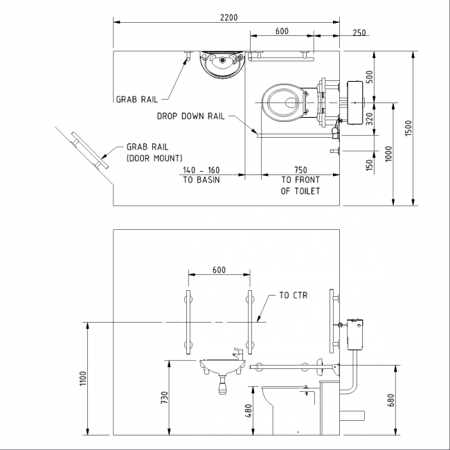 Nymas NymaSTYLE Luxury Back to Wall Doc M Toilet Pack - Matt Black Grab Rails