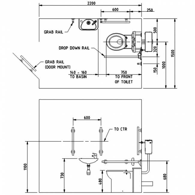 Nymas NymaSTYLE Luxury Back to Wall Doc M Pack White - 5 x Satin Grab Rails