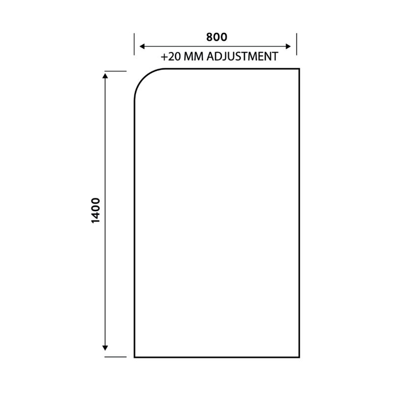 Orbit A6 Black Radius Edge Bath Screen 1400mm H x 800mm W - 6mm Glass