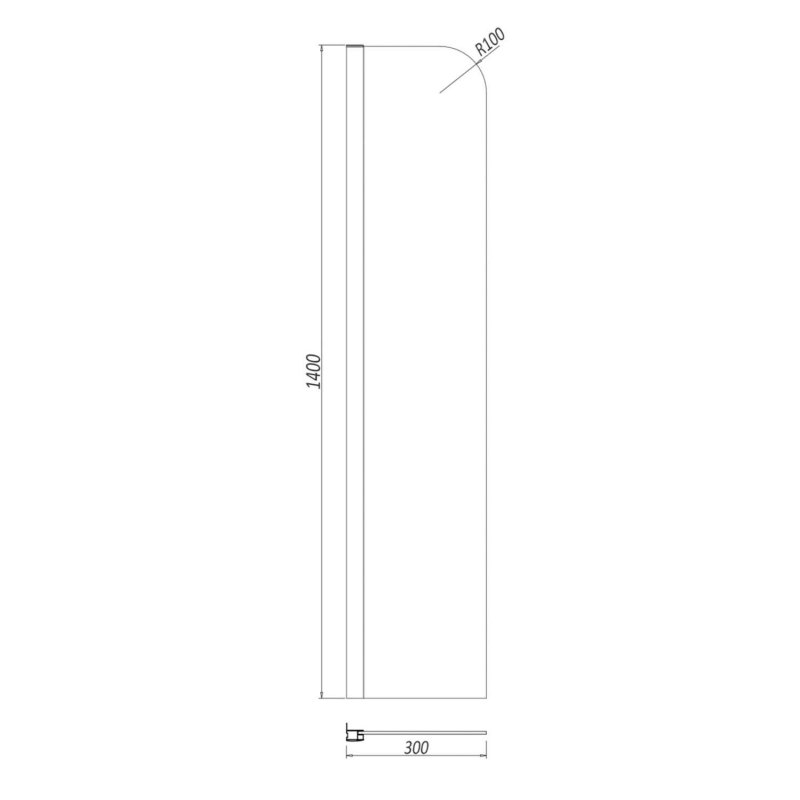 Orbit A6 Radius Edge Fixed Bath Screen 1400mm H x 300mm W - 6mm Glass