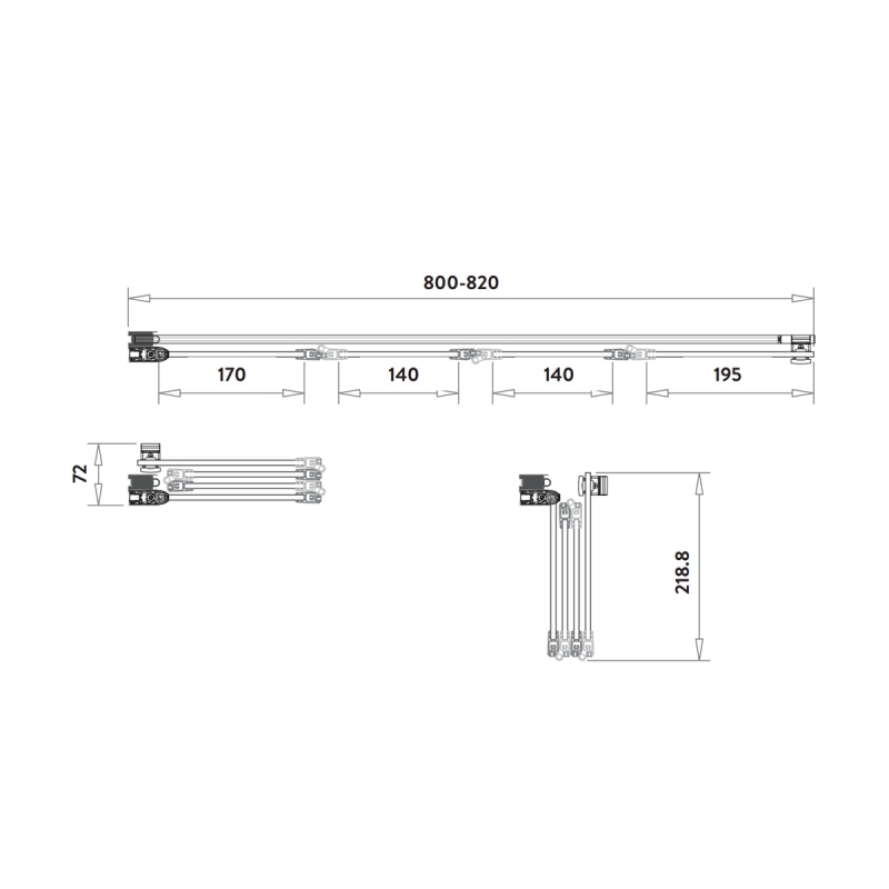 Orbit S6 Acqua Arm Four Folding Bath Screen 1500mm H x 800mm W - 6mm Glass