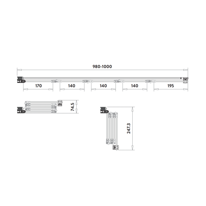 Orbit S6 Acqua Arm Five Folding Bath Screen 1500mm H x 1000mm W - 6mm Glass