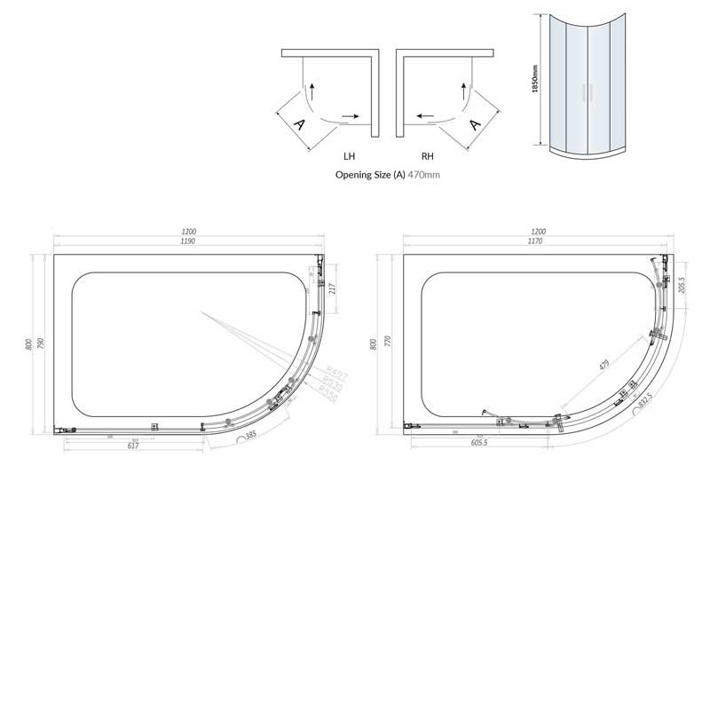 Orbit A6 2-Door Offset Quadrant Shower Enclosure 1200mm x 800mm - 6mm Glass
