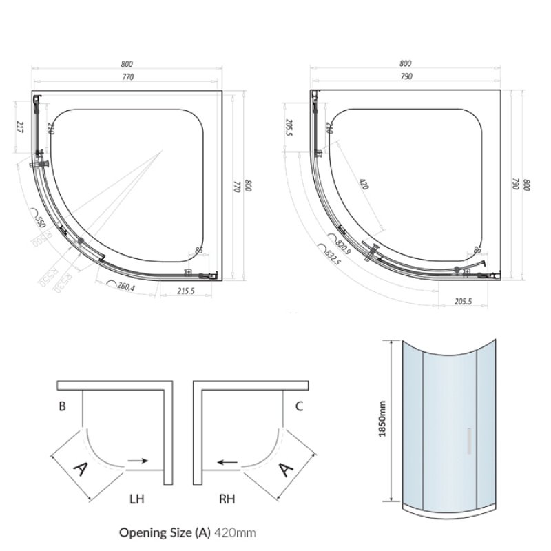 Orbit A6 Quadrant Shower Enclosure 800x800mm A6SHOWER007