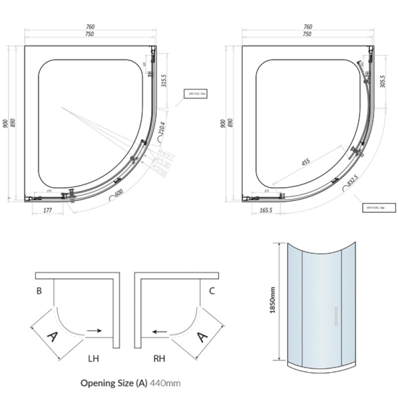 Orbit A6 1-Door Offset Quadrant Shower Enclosure 900mm x 760mm - 6mm Glass