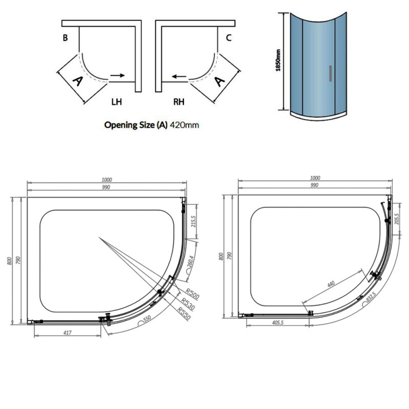 Orbit A6 Offset Quad Shower Enclosure 1000x800mm A6SHOWER010
