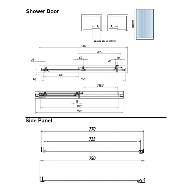 Orbit A6 Sliding Door Rectangular Shower Enclosure 1000mm x 800mm - 6mm Glass