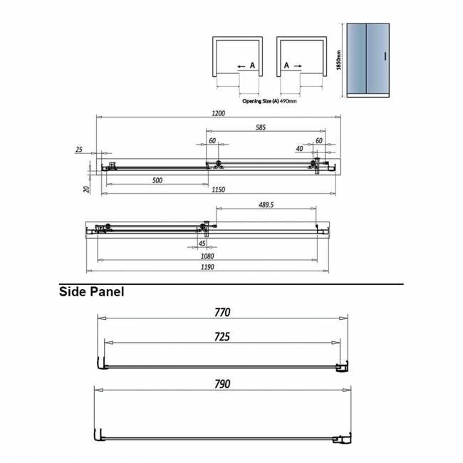 Orbit A6 Sliding Door Rectangular Shower Enclosure 1200mm x 800mm - 6mm Glass