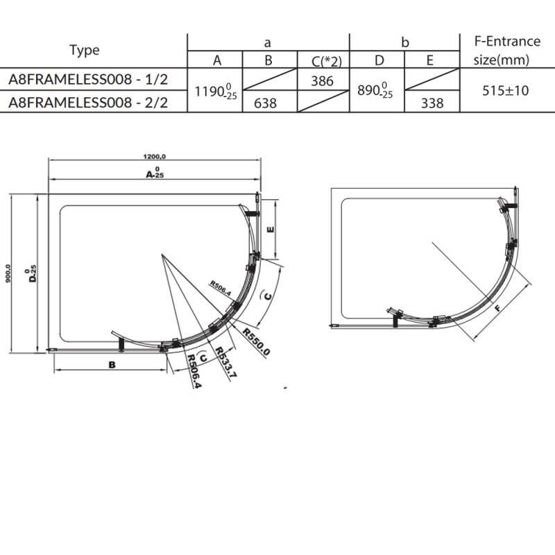 Orbit A8 Frameless Offset Quad Shower Enclosure 900 x Double