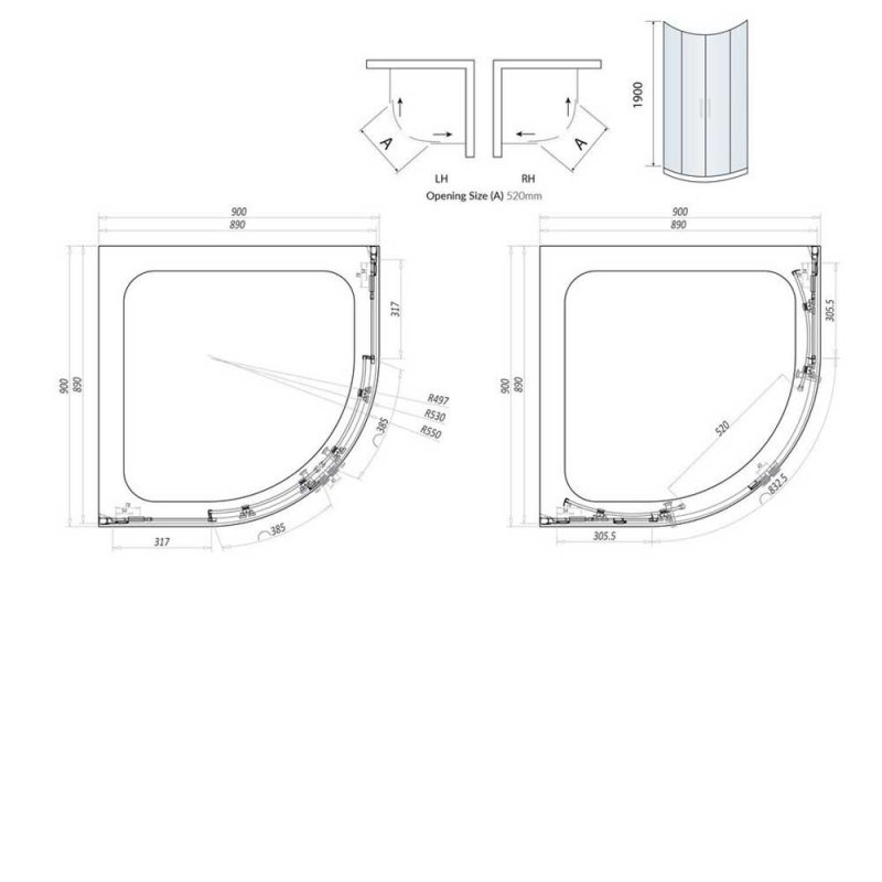 Orbit A8 Quadrant Shower Enclosure 900x900mm A8SHOWER02