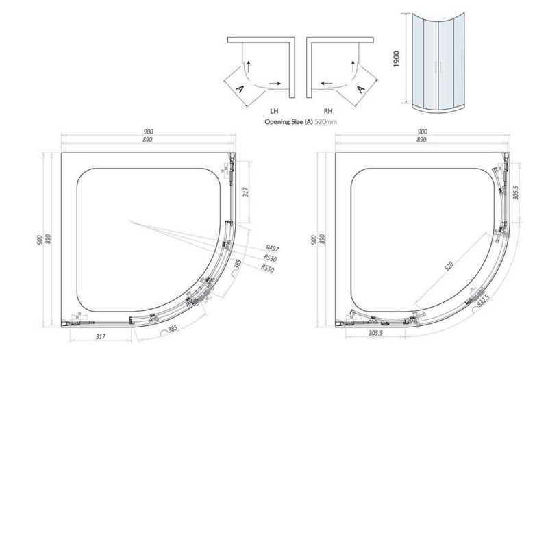 Orbit A8 2-Door Quadrant Shower Enclosure 900mm x 900mm - 8mm Glass