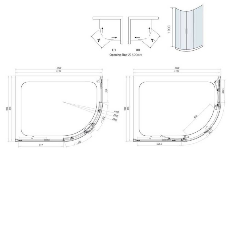 Orbit A8 Offset Quad Shower Enclosure 1200x900mm A8SHOWER06