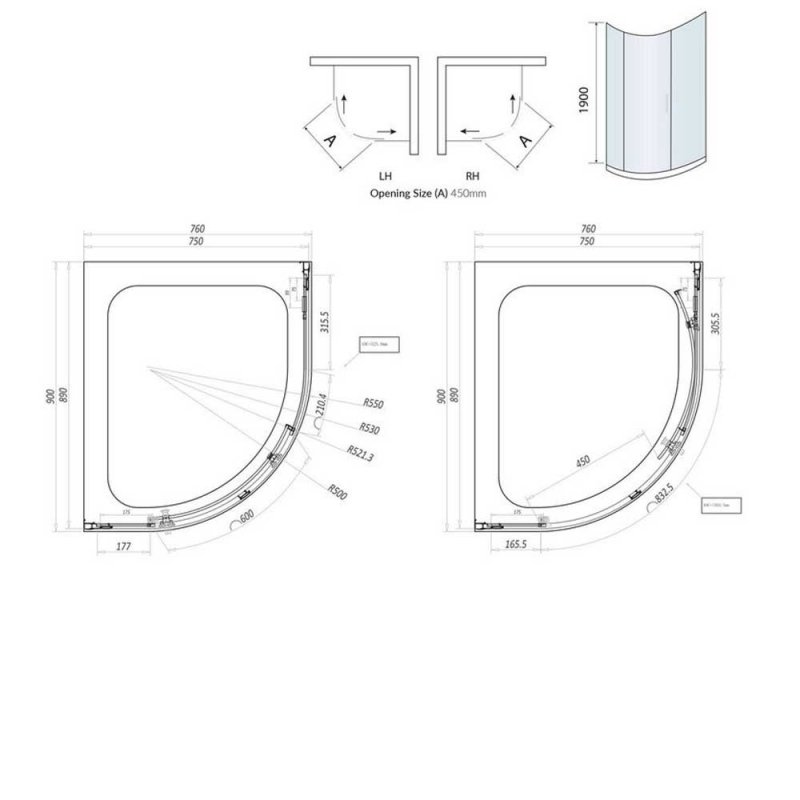 Orbit A8 1-Door Offset Quadrant Shower Enclosure 900mm x 760mm - 8mm Glass
