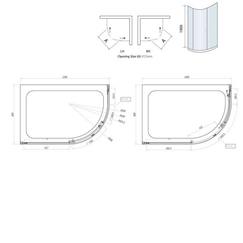 Orbit A8 1-Door Offset Quadrant Shower Enclosure 1200mm x 800mm - 8mm Glass