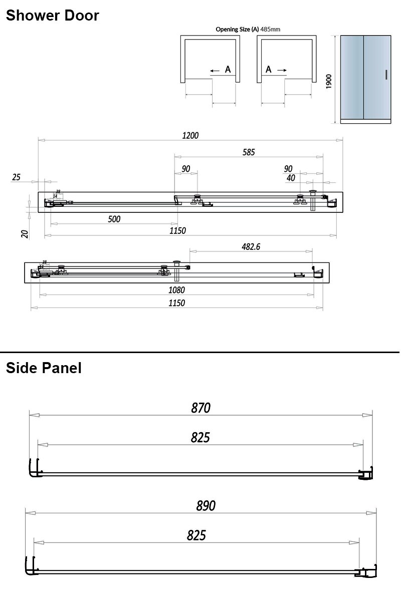 Orbit A8 Rectangular Shower Enclosure + Side Panel 1200 x 900