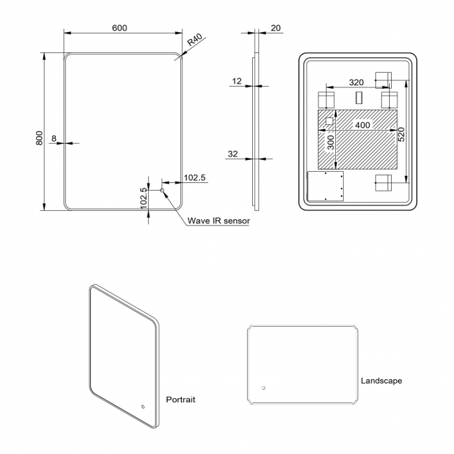 Orbit Alfie Soft Edge LED Bathroom Mirror 800mm H x 600mm W - Brushed Brass